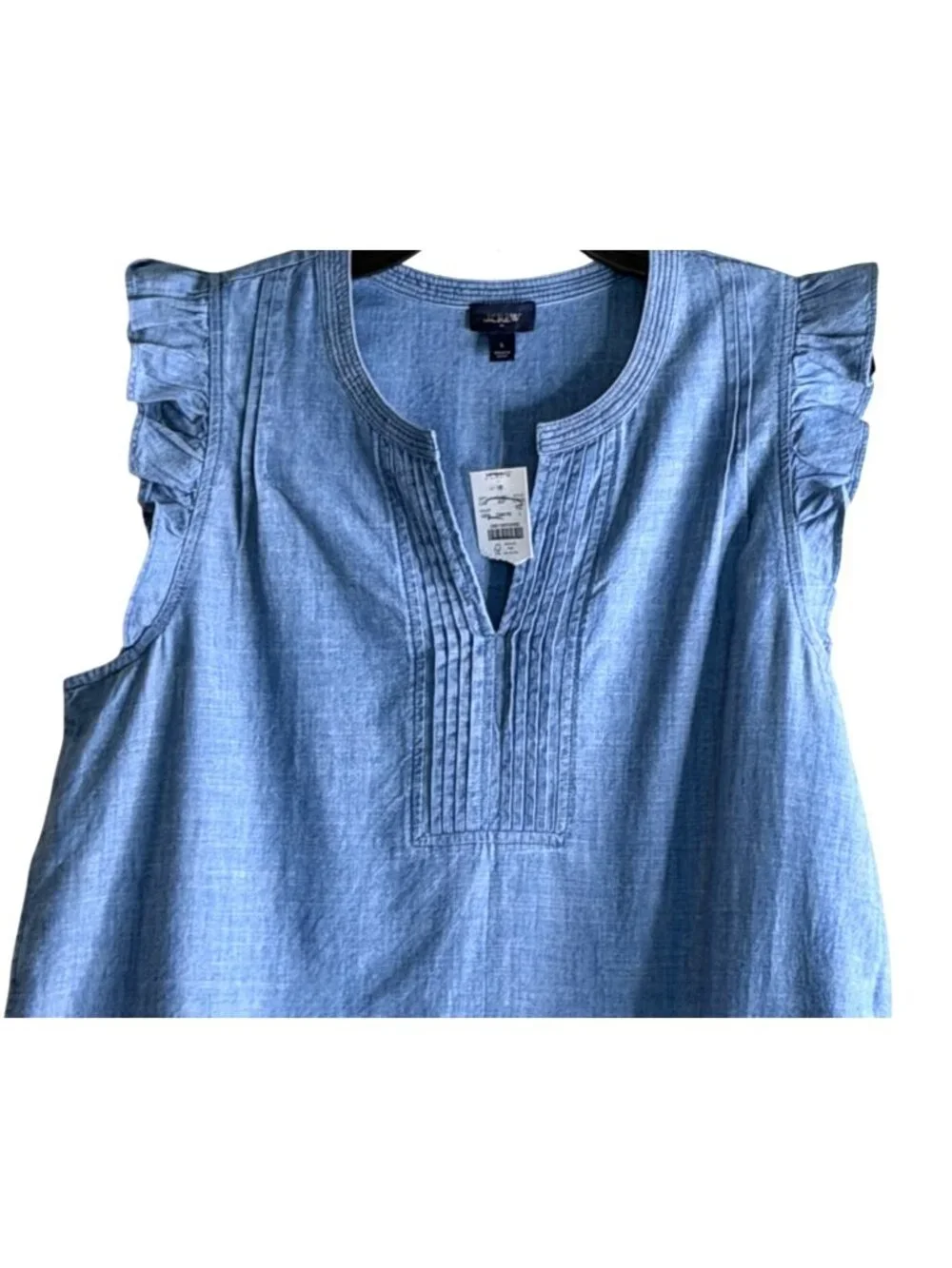 J. Crew Women's Chambray Flutter Sleeve Top Sleeveless Blue Size Large